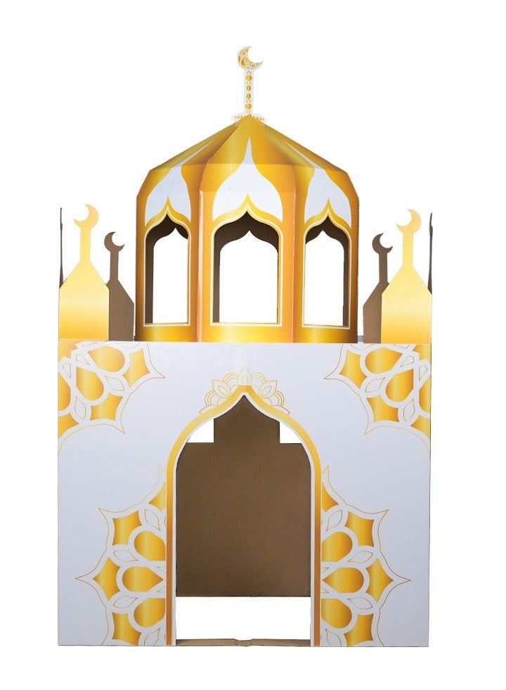 HilalFul Cardboard Gold Mosque Playhouse - | DIY Activity for Kids | Imaginative Play | For Indoor Play | Islamic Gift for Kids and Children | Eduactional and Learning Toy | Easy To Assemble - Image 1